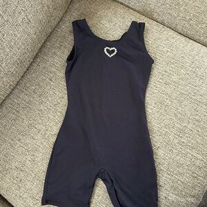 Jacques Morét Girls Dance Gymnastics Black leotard Shortalls Heart Bling Small